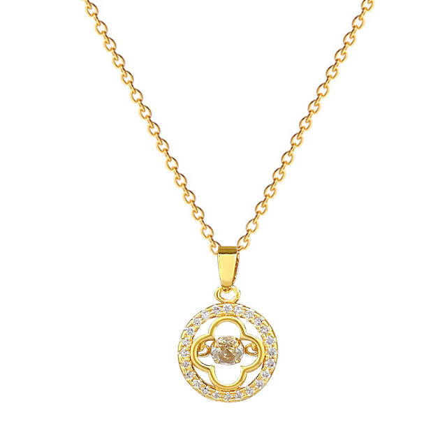 Delicate hollow clover diamond pendant stainless steel chain necklace