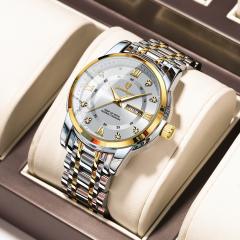 Wwaterproof new men's watch double calendar luminous quartz steel band watch