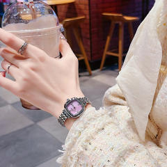 Fashion waterproof white pink shell square quartz steel band watch for women