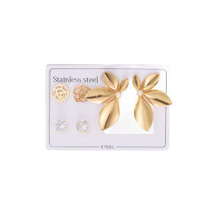 Hot sale camellia flower leaf stainless steel earrings set