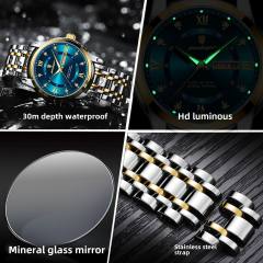 Wwaterproof new men's watch double calendar luminous quartz steel band watch