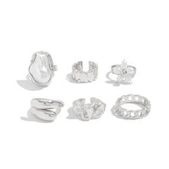 Baroque imitation pearl inlaid flower alloy rings set