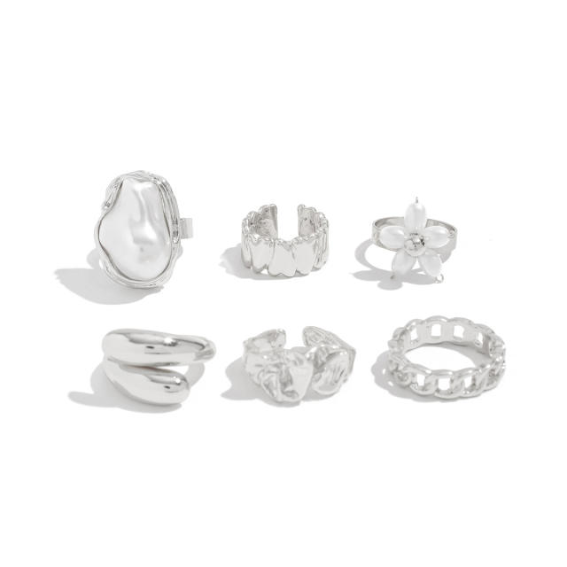 Baroque imitation pearl inlaid flower alloy rings set