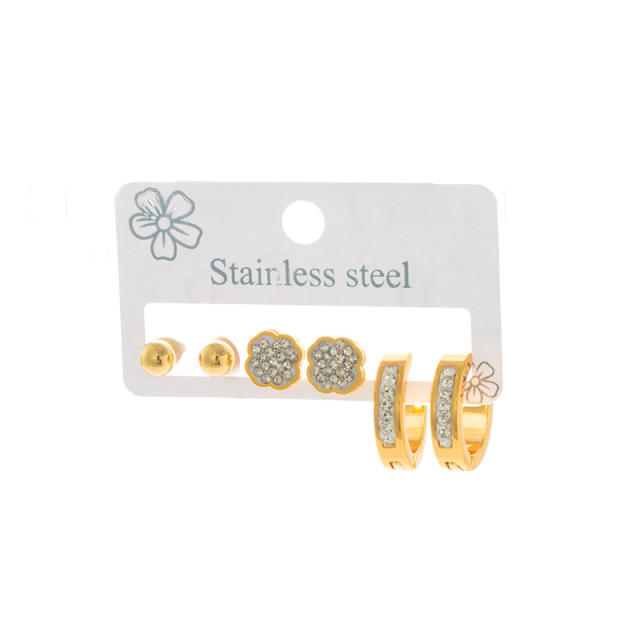 French trend ball bead lotus stainless steel earings set