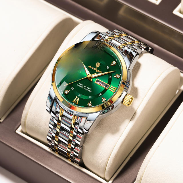 Wwaterproof new men's watch double calendar luminous quartz steel band watch