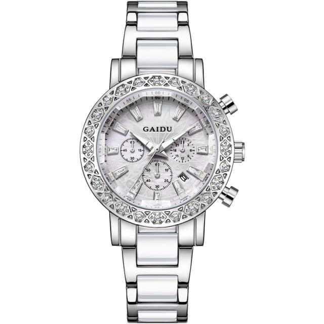 Diamond calendar waterproof luminous fritillary quartz women's watch stainless steel band