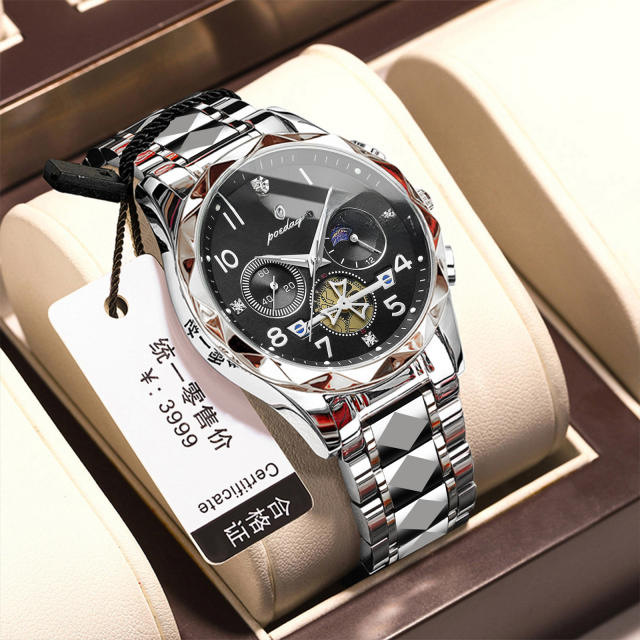 New men's watch waterproof luminous fashion quartz steel band watch