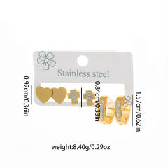concise diamond heart smooth cross stainless steel earrings set