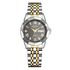 Vintage couple quartz watch double calendar steel band watch
