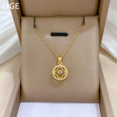 Delicate hollow clover diamond pendant stainless steel chain necklace