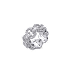 Chain Cuban Ring Hip Hop Zircon Staggered Men's Ring