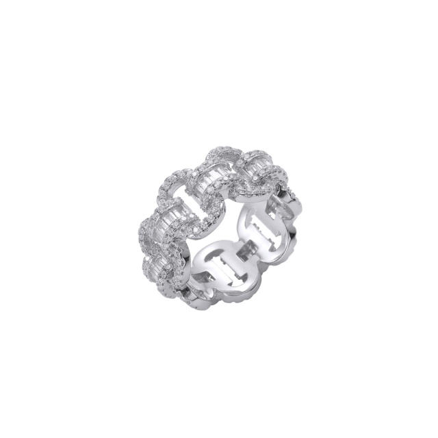 Chain Cuban Ring Hip Hop Zircon Staggered Men's Ring