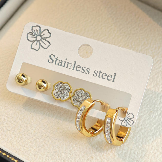 French trend ball bead lotus stainless steel earings set