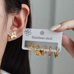 French trend hollow butterfly stainless steel earrings set