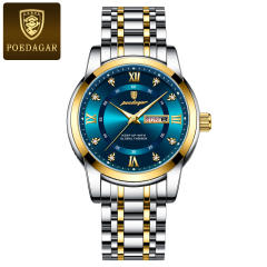 Wwaterproof new men's watch double calendar luminous quartz steel band watch