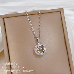 Delicate hollow clover diamond pendant stainless steel chain necklace