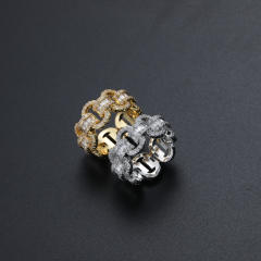 Chain Cuban Ring Hip Hop Zircon Staggered Men's Ring