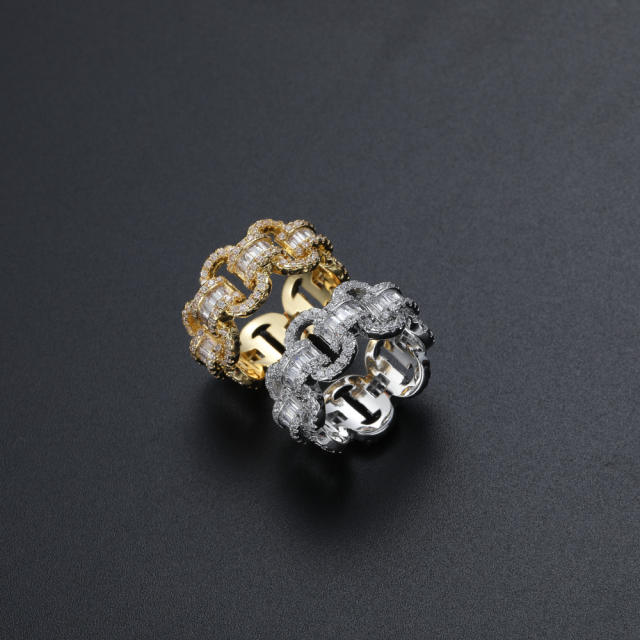 Chain Cuban Ring Hip Hop Zircon Staggered Men's Ring