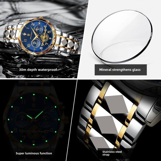 New men's watch waterproof luminous fashion quartz steel band watch