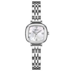 Fashion waterproof white pink shell square quartz steel band watch for women