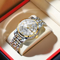 Wwaterproof new men's watch double calendar luminous quartz steel band watch