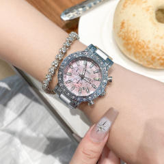 Diamond calendar waterproof luminous fritillary quartz women's watch stainless steel band