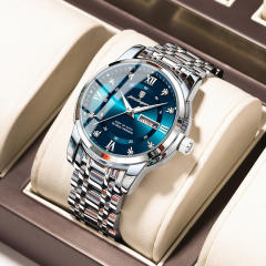 Wwaterproof new men's watch double calendar luminous quartz steel band watch
