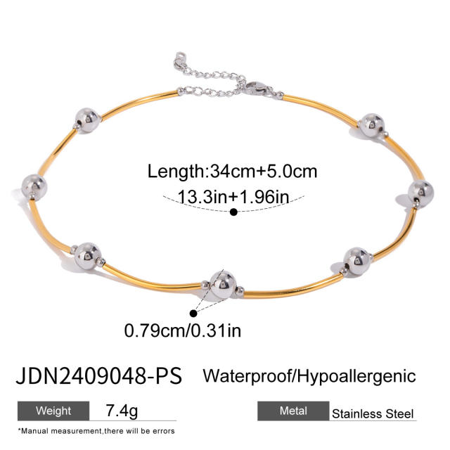 Heart design mix color bead chain stainless steel necklace earrings set