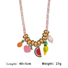 Summer sweet enamel fruit charm braid rope necklace bracelet set