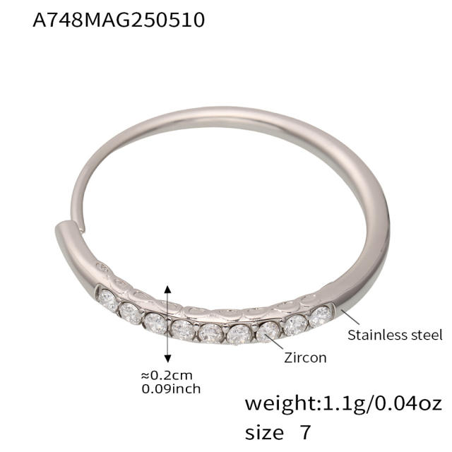 5A cubic zircon inlaid thin stainless steel rings diamond rings