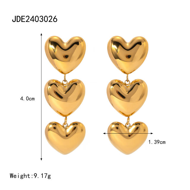 Heart design mix color bead chain stainless steel necklace earrings set