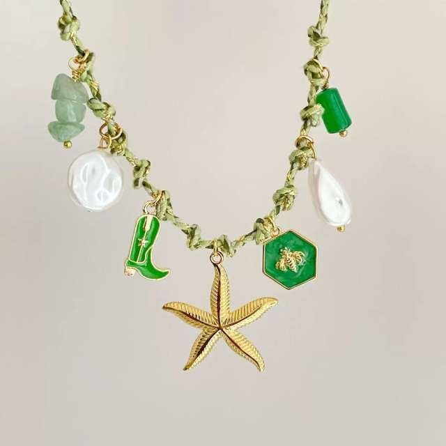 Amazon best-selling summer sea wind starfish pearl love charm colorful rope necklace