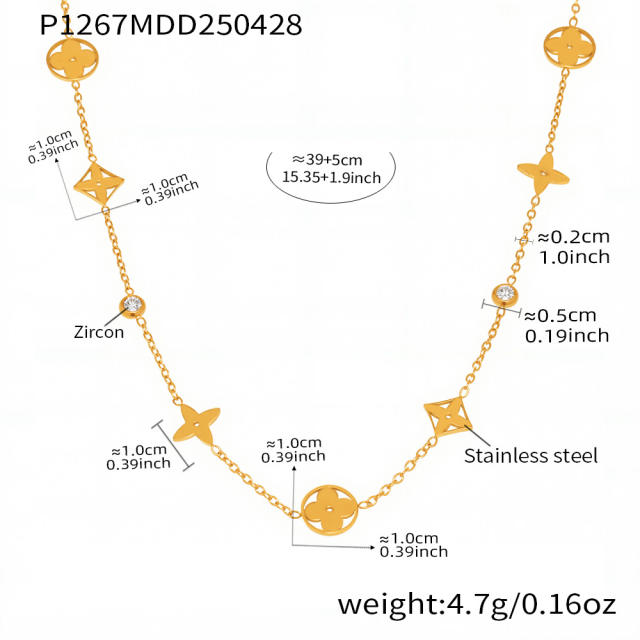 5A cubic zircon diamond necklace hollow clover chain necklace stainless steel necklace