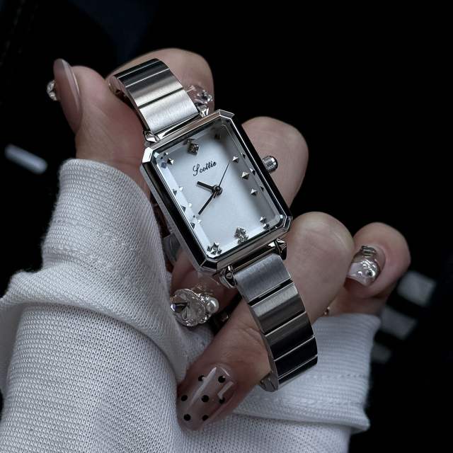 Classic square dial steel band women watch