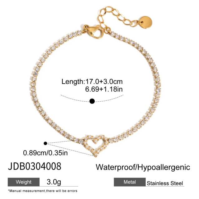 Luxury full diamond heart hearbeat stainless steel bracelet