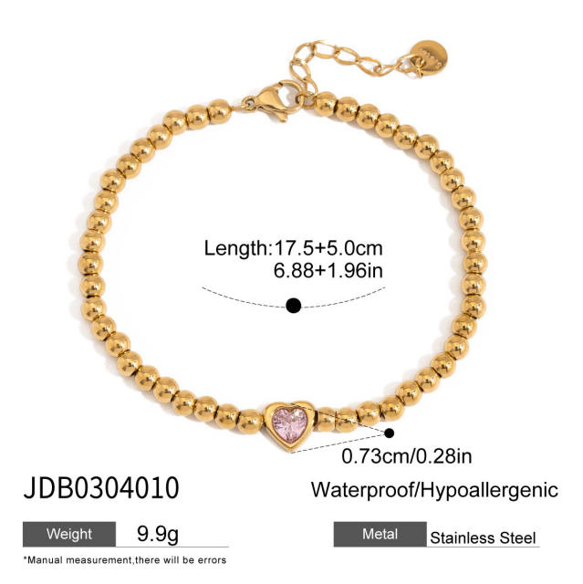 Luxury full diamond heart hearbeat stainless steel bracelet