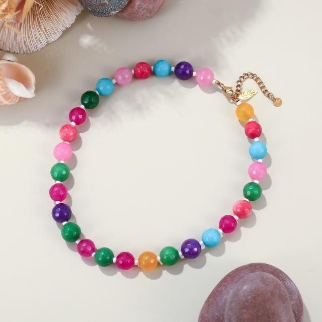 Summer colorful natural stone bead chain necklace