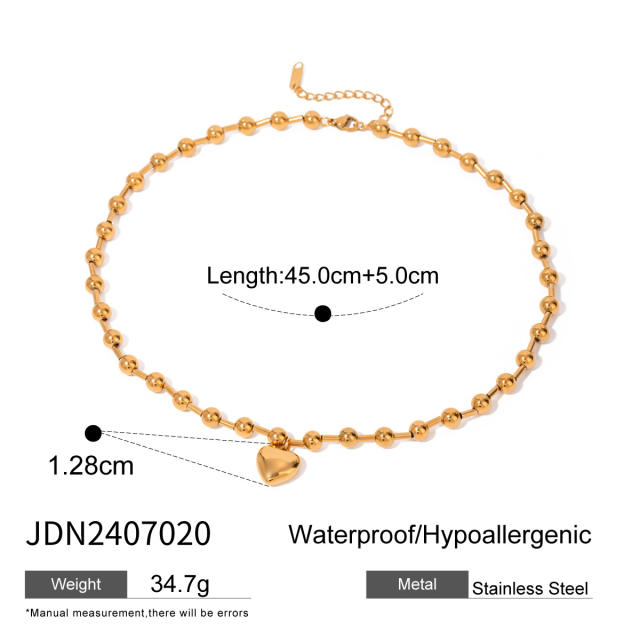 Heart design mix color bead chain stainless steel necklace earrings set