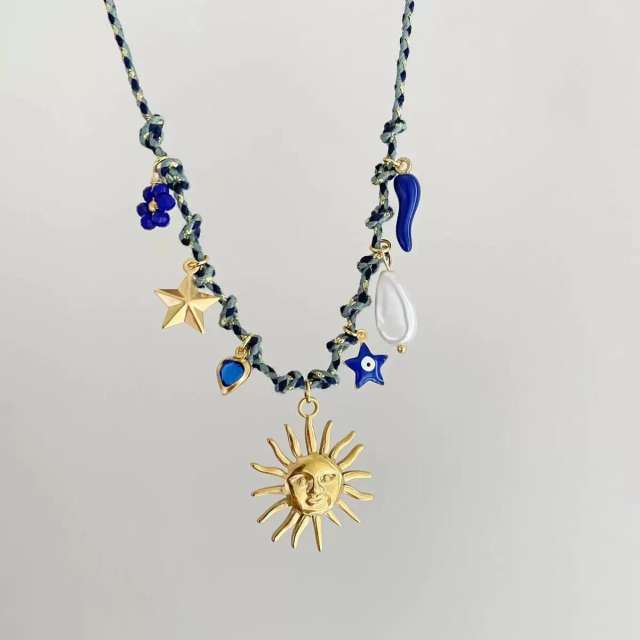 Amazon best-selling summer sea wind starfish pearl love charm colorful rope necklace