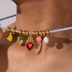 Summer sweet enamel fruit charm braid rope necklace bracelet set