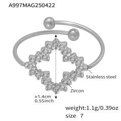 5A cubic zircon inlaid heart clover stainless steel rings adjustable rings