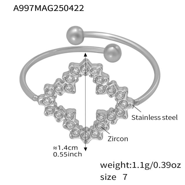 5A cubic zircon inlaid heart clover stainless steel rings adjustable rings