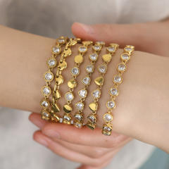 Stainless steel Tennis Chain Bracelet 18K Gold Love Heart-shaped Zircon Bracelet for Women