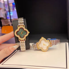 New four-leaf clover star full diamond dial fashion ladies steel band watch