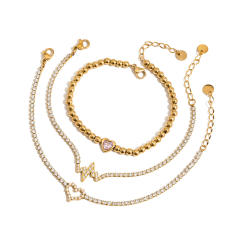 Luxury full diamond heart hearbeat stainless steel bracelet