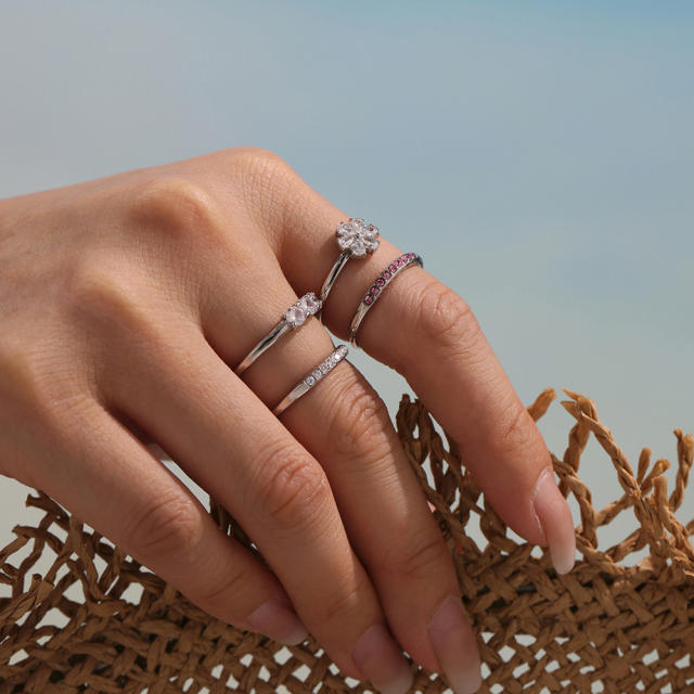 5A cubic zircon inlaid thin stainless steel rings diamond rings