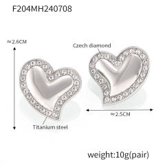 5A cubic zircon colorful heart stainless steel studs earrings