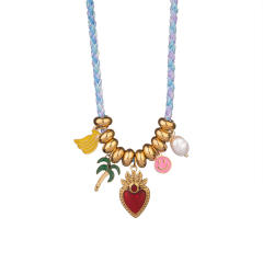 Summer sweet enamel fruit charm braid rope necklace bracelet set