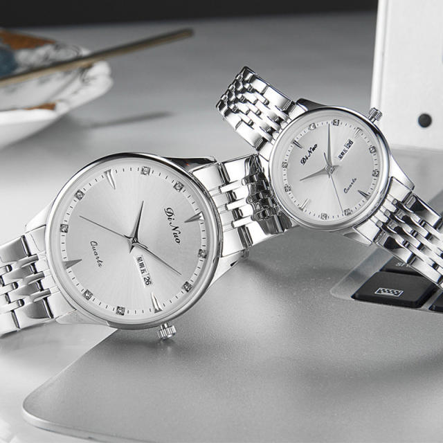 Drill Face Men's Women's Double Calendar Business Casual Fashion Quartz steel band watch