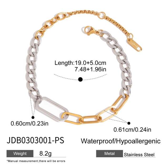 Two tone basic stainless steel bracelet chain bracelet DIY jewelry chain